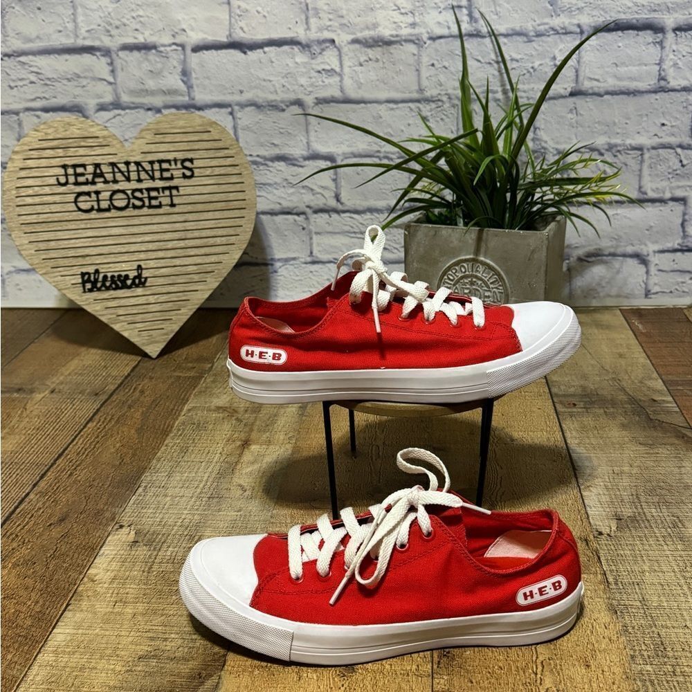 H-E-B HEB Grocery Red Shoes Womens Size 9.5 Mens 8 Canvas Oil Resistant